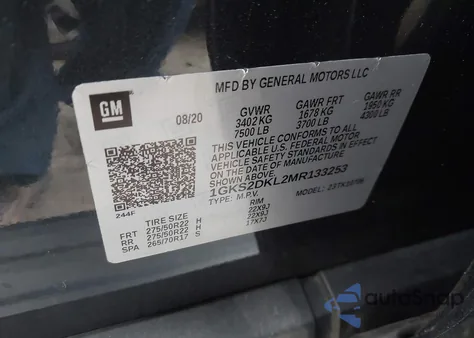 2021 GMC Yukon 4Wd Denali z USA, uszkodzony, nr VIN 1GKS2DKL2MR133253